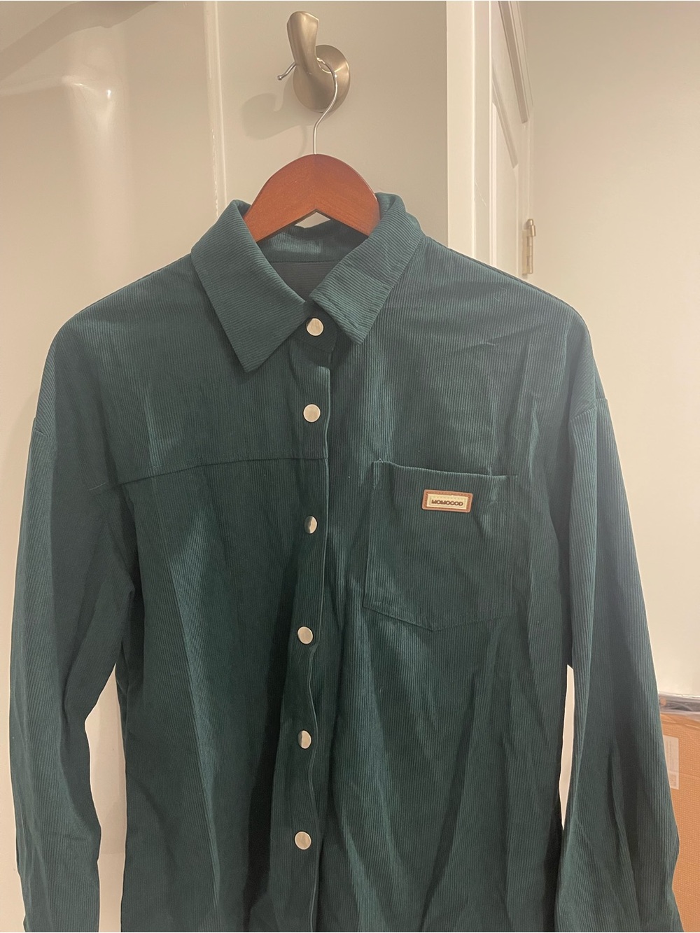 SHEIN Dark Green Corduroy Button-Down Shirt